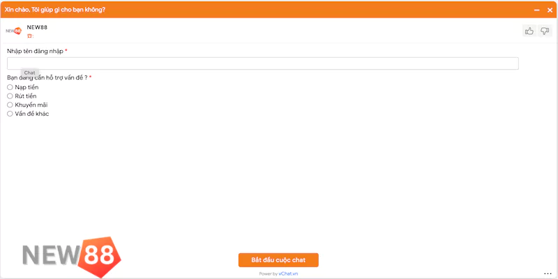 Chat với nhân viên New88 qua live chat 