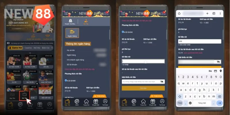 Nhà cái New88 hỗ trợ nhiều phương thức rút tiền tiện lợi, an toàn